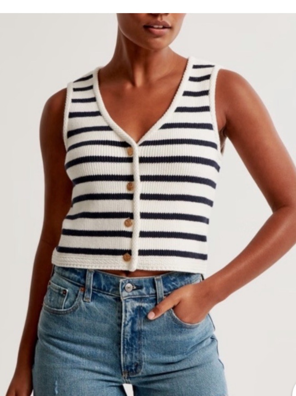 Abercrombie & Fitch Mara Navy and White Striped Sweater Vest XS